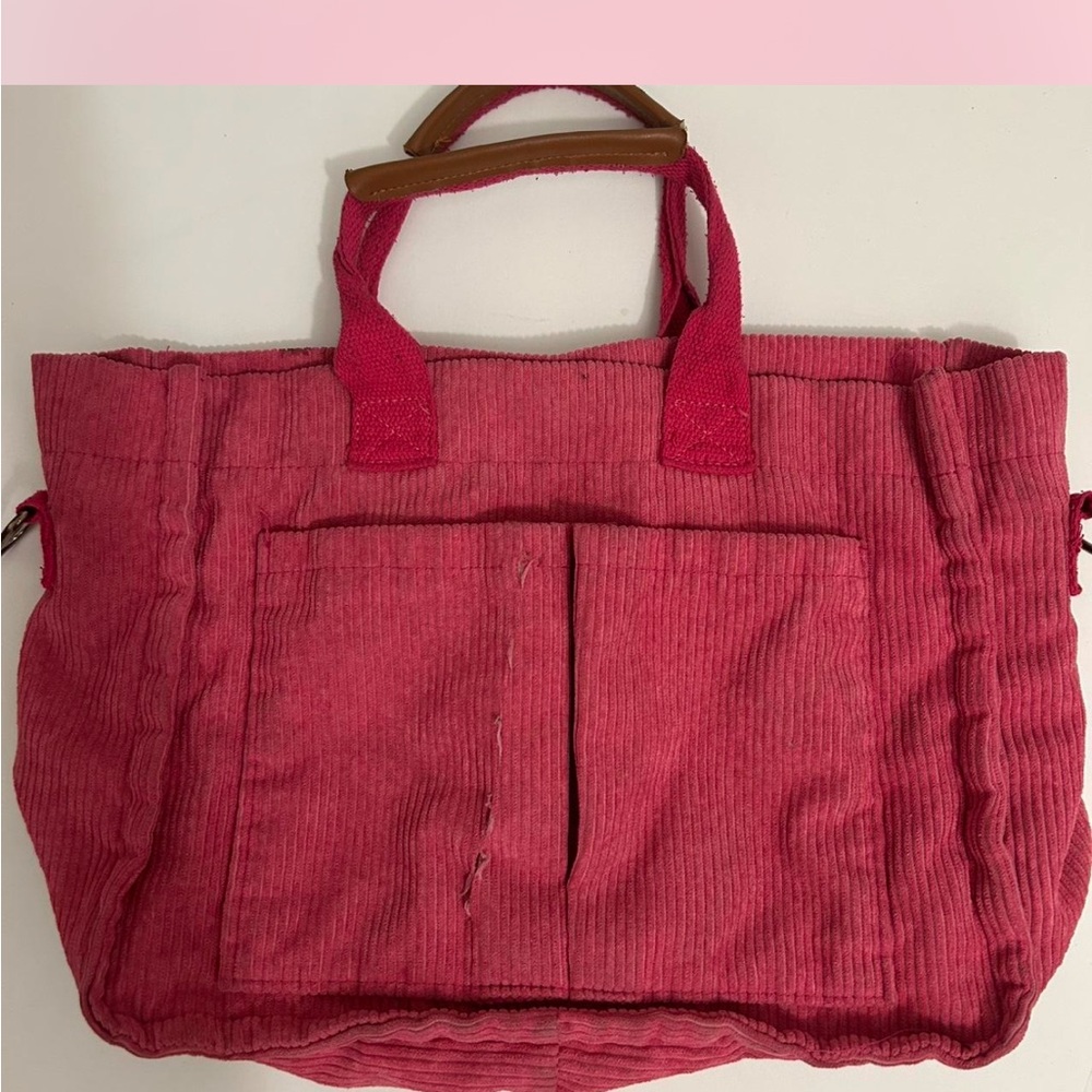 Stylish Pink Corduroy Tote Bag